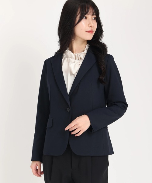 STRAWBERRY-FIELDS（ストロベリーフィールズ）の「ジャージテーラードジャケット（ノーカラージャケット・レディース・ブラック/ベージュ/ネイビー・2）」の4枚目の写真