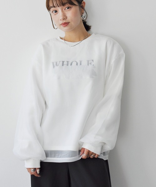 Meli rich(メリーリッチ)の「裏毛オーガンジー箔ロゴ消しスウェットプルオーバー(スウェット・レディース・オフホワイト/グレー/スミクロ・FREE)」の11枚目の写真
