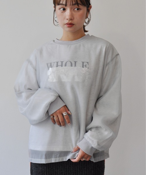Meli rich(メリーリッチ)の「裏毛オーガンジー箔ロゴ消しスウェットプルオーバー(スウェット・レディース・オフホワイト/グレー/スミクロ・FREE)」の7枚目の写真