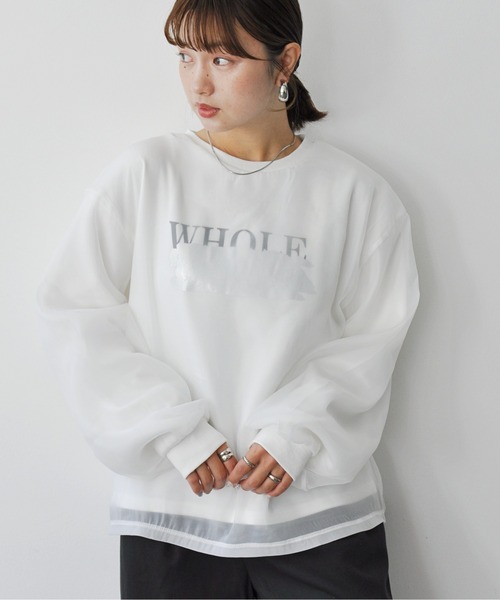 Meli rich(メリーリッチ)の「裏毛オーガンジー箔ロゴ消しスウェットプルオーバー(スウェット・レディース・オフホワイト/グレー/スミクロ・FREE)」の8枚目の写真