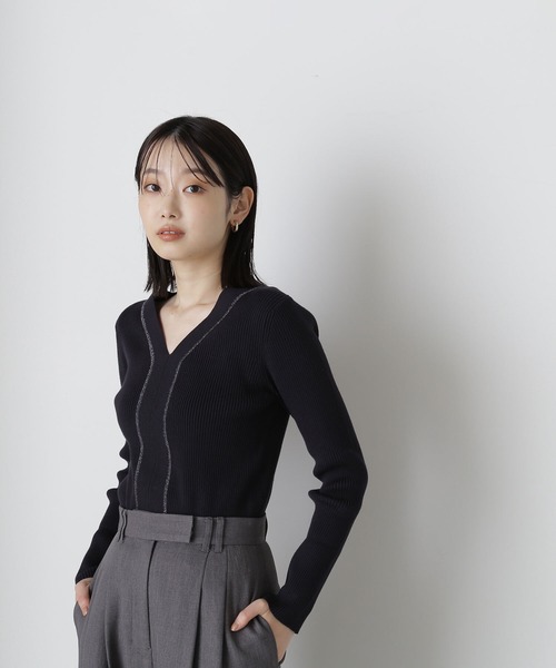 【セール】◇Ｖネックラメラインリブニット（ニット/セーター）｜NATURAL BEAUTY BASIC（ナチュラルビューティーベーシック）