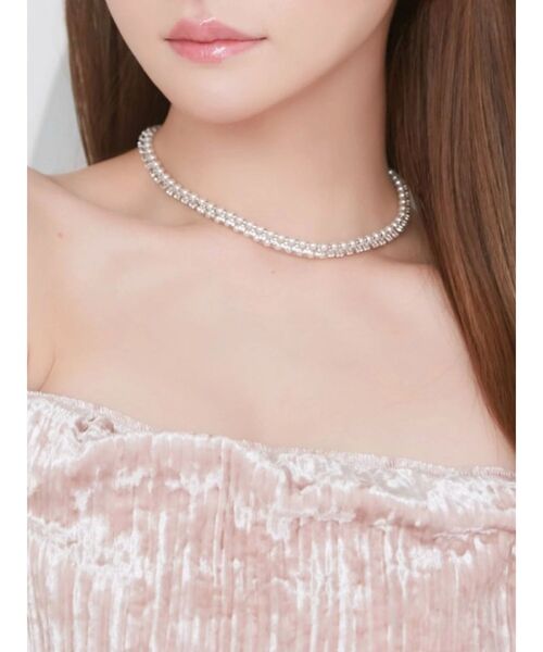 EATME（イートミー）の「フェイクパールストーンチョーカー（ネックレス・レディース・シルバー・FREE）」の2枚目の写真