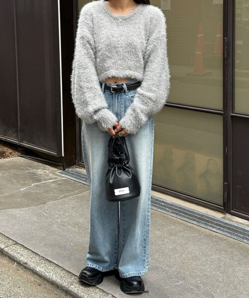 セール】【WEB限定】フロントジップラメフェザーニットプルオーバー