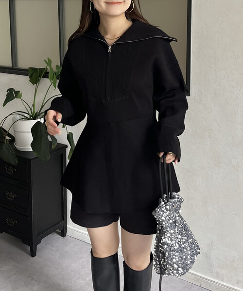 prose verse(プロズヴェール)の「スウェットライクハーフジップペプラムニット(ニット/セーター・レディース・ブラック/アイボリー・MEDIUM/LARGE)」の5枚目の写真