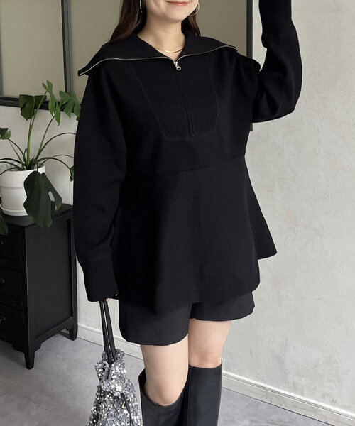 prose verse(プロズヴェール)の「スウェットライクハーフジップペプラムニット(ニット/セーター・レディース・ブラック/アイボリー・MEDIUM/LARGE)」の9枚目の写真