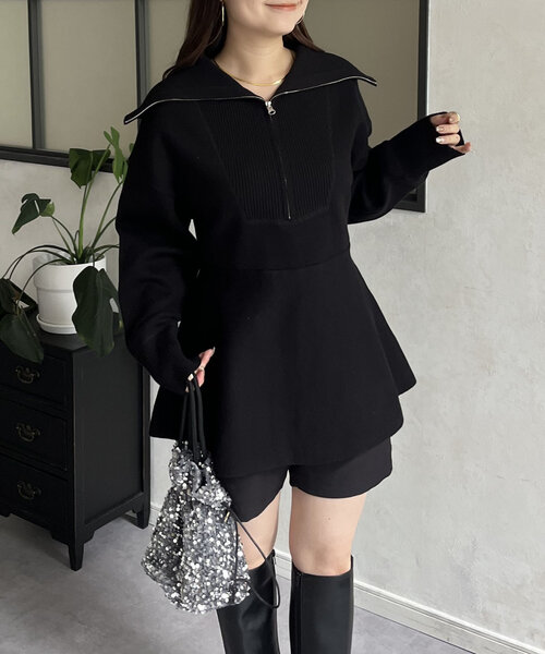 prose verse(プロズヴェール)の「スウェットライクハーフジップペプラムニット(ニット/セーター・レディース・ブラック/アイボリー・MEDIUM/LARGE)」の10枚目の写真