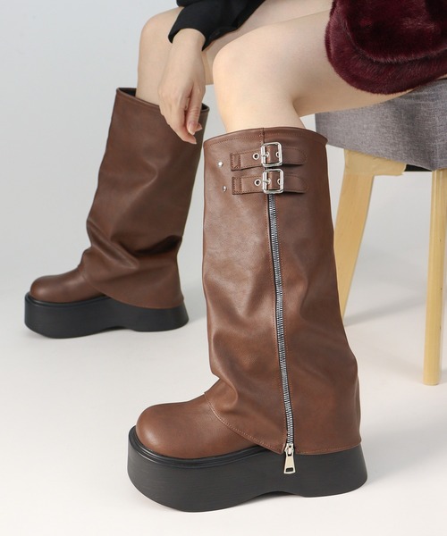 LibertyDoll(リバティードール)の「LibertyDoll/軽量厚底 カバーロングブーツ ヴィンテージ(9150)(ブーツ・レディース・ブラック/ブラウン・S/M/L/LL)」の3枚目の写真