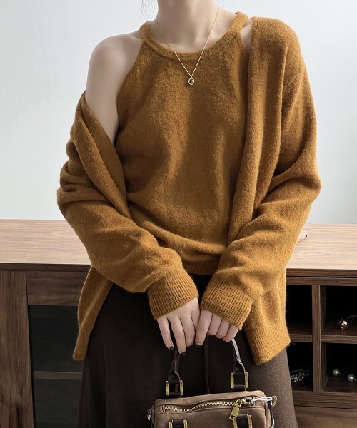 Miniministore(ミニミニストア)の「ニットアンサンブル レディース2点セット(ニット/セーター・レディース・ダークグレー/サックスブルー/オフホワイト/キャメル/ベージュ・FREE)」の5枚目の写真