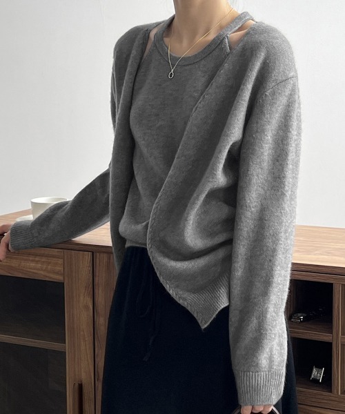 Miniministore(ミニミニストア)の「ニットアンサンブル レディース2点セット(ニット/セーター・レディース・ダークグレー/サックスブルー/オフホワイト/キャメル/ベージュ・FREE)」の12枚目の写真