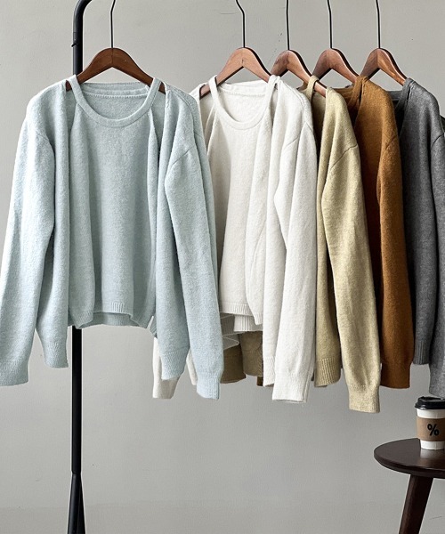 Miniministore(ミニミニストア)の「ニットアンサンブル レディース2点セット(ニット/セーター・レディース・ダークグレー/サックスブルー/オフホワイト/キャメル/ベージュ・FREE)」の19枚目の写真