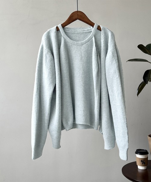 Miniministore(ミニミニストア)の「ニットアンサンブル レディース2点セット(ニット/セーター・レディース・ダークグレー/サックスブルー/オフホワイト/キャメル/ベージュ・FREE)」の20枚目の写真