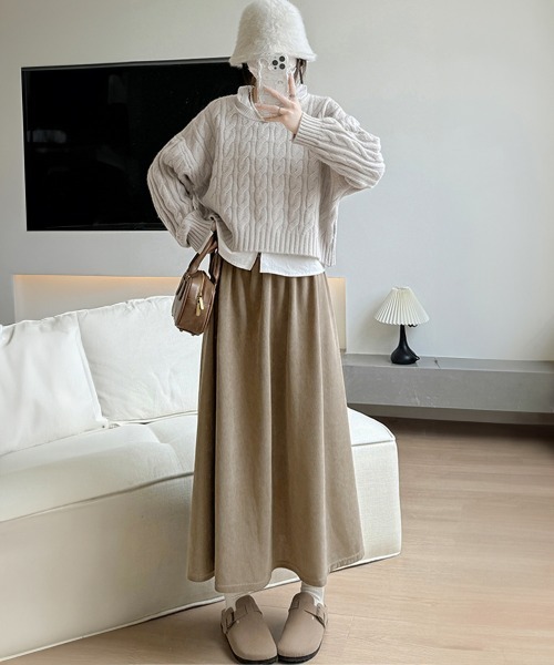 Miniministore(ミニミニストア)の「フレアスカート ロングスカート Aライン(スカート・レディース・チャコールグレー/ダークベージュ/ブラック/アイボリー・FREE)」の15枚目の写真