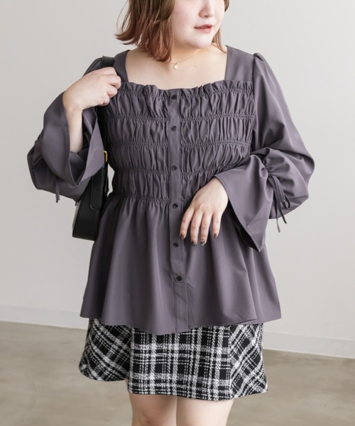 CLETTE(クレット)の「袖リボンシャーリングブラウス(シャツ/ブラウス・レディース・パープル/ラベンダー/ブルーグリーン・4L/3L/LL)」の3枚目の写真