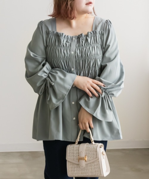CLETTE(クレット)の「袖リボンシャーリングブラウス(シャツ/ブラウス・レディース・パープル/ラベンダー/ブルーグリーン・4L/3L/LL)」の13枚目の写真