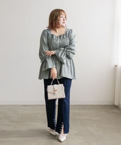 CLETTE(クレット)の「袖リボンシャーリングブラウス(シャツ/ブラウス・レディース・パープル/ラベンダー/ブルーグリーン・4L/3L/LL)」の15枚目の写真