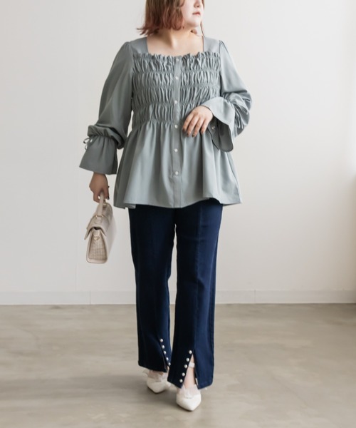CLETTE(クレット)の「袖リボンシャーリングブラウス(シャツ/ブラウス・レディース・パープル/ラベンダー/ブルーグリーン・4L/3L/LL)」の14枚目の写真