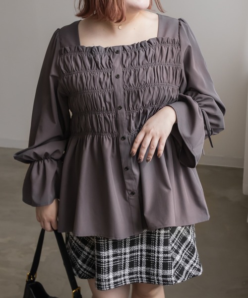 CLETTE(クレット)の「袖リボンシャーリングブラウス(シャツ/ブラウス・レディース・パープル/ラベンダー/ブルーグリーン・4L/3L/LL)」の18枚目の写真