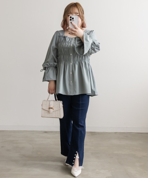 CLETTE(クレット)の「袖リボンシャーリングブラウス(シャツ/ブラウス・レディース・パープル/ラベンダー/ブルーグリーン・4L/3L/LL)」の10枚目の写真