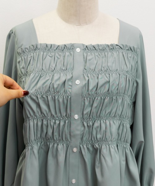 CLETTE(クレット)の「袖リボンシャーリングブラウス(シャツ/ブラウス・レディース・パープル/ラベンダー/ブルーグリーン・4L/3L/LL)」の5枚目の写真