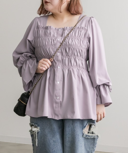 CLETTE(クレット)の「袖リボンシャーリングブラウス(シャツ/ブラウス・レディース・パープル/ラベンダー/ブルーグリーン・4L/3L/LL)」の22枚目の写真