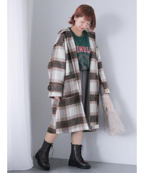 ehka sopo（エヘカソポ）の「チェックステンカラーコート（その他アウター・レディース・グリーン/ブラウン/チャコールグレー・F）」の2枚目の写真