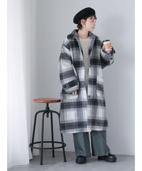 ehka sopo（エヘカソポ）の「チェックステンカラーコート（その他アウター・レディース・グリーン/ブラウン/チャコールグレー・F）」の16枚目の写真