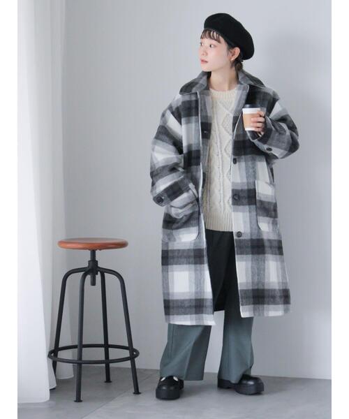 ehka sopo（エヘカソポ）の「チェックステンカラーコート（その他アウター・レディース・グリーン/ブラウン/チャコールグレー・F）」の15枚目の写真