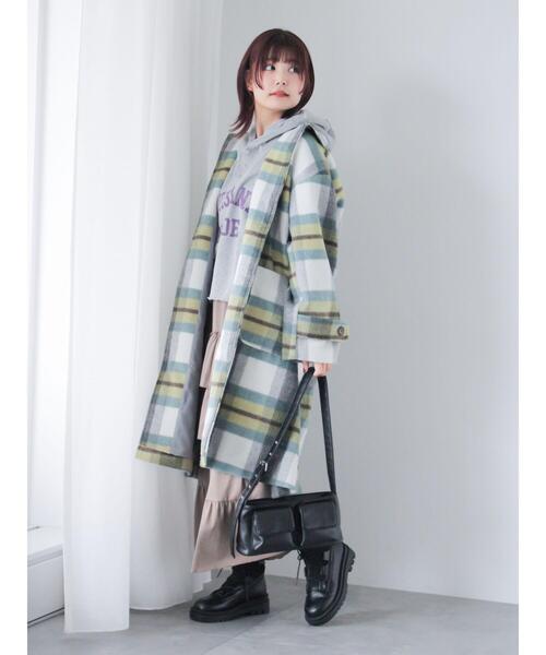 ehka sopo（エヘカソポ）の「チェックステンカラーコート（その他アウター・レディース・グリーン/ブラウン/チャコールグレー・F）」の12枚目の写真