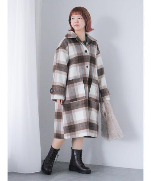 ehka sopo（エヘカソポ）の「チェックステンカラーコート（その他アウター・レディース・グリーン/ブラウン/チャコールグレー・F）」の8枚目の写真