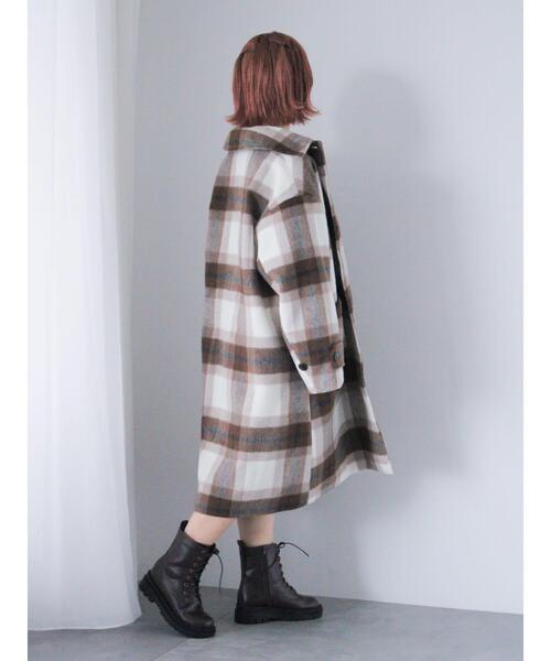 ehka sopo（エヘカソポ）の「チェックステンカラーコート（その他アウター・レディース・グリーン/ブラウン/チャコールグレー・F）」の6枚目の写真