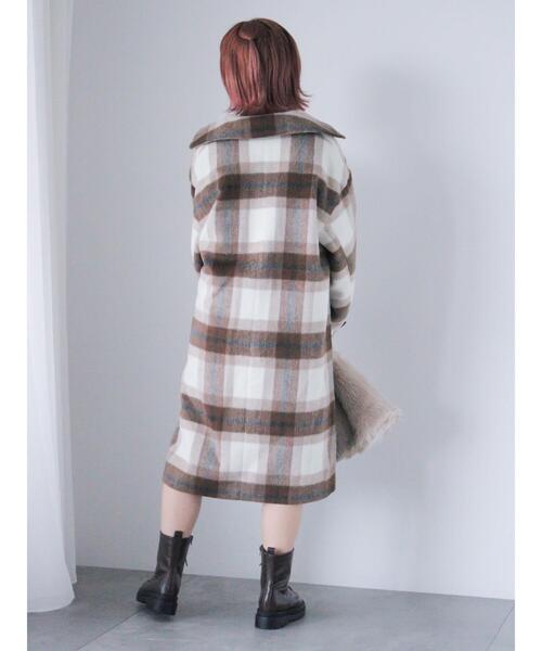 ehka sopo（エヘカソポ）の「チェックステンカラーコート（その他アウター・レディース・グリーン/ブラウン/チャコールグレー・F）」の5枚目の写真