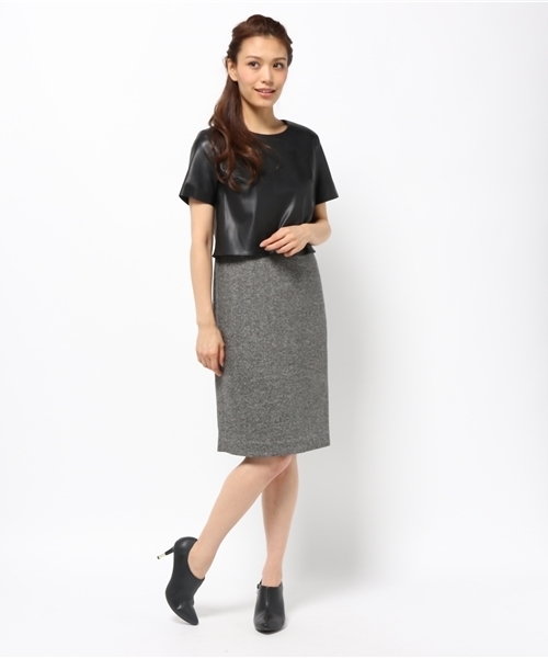 FIGARO Paris(フィガロパリ)の「シルクウール ツイード*フェイクレザー ワンピース◆(ワンピース・レディース・ブラック・36/38)」の10枚目の写真