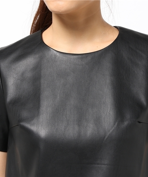 FIGARO Paris(フィガロパリ)の「シルクウール ツイード*フェイクレザー ワンピース◆(ワンピース・レディース・ブラック・36/38)」の11枚目の写真