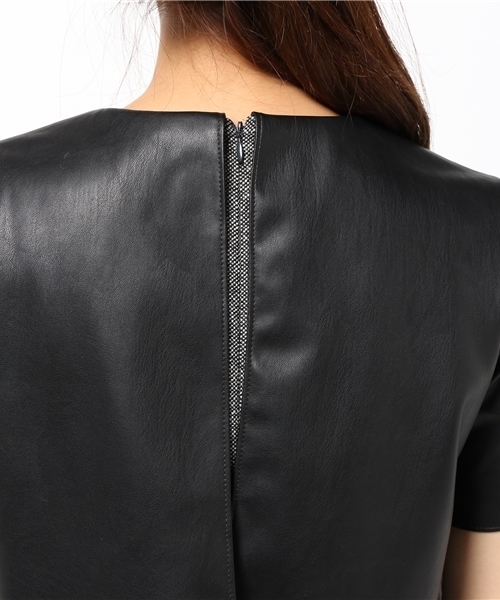 FIGARO Paris(フィガロパリ)の「シルクウール ツイード*フェイクレザー ワンピース◆(ワンピース・レディース・ブラック・36/38)」の12枚目の写真