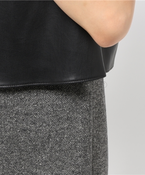 FIGARO Paris(フィガロパリ)の「シルクウール ツイード*フェイクレザー ワンピース◆(ワンピース・レディース・ブラック・36/38)」の14枚目の写真