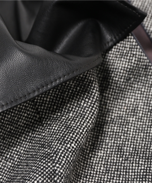 FIGARO Paris(フィガロパリ)の「シルクウール ツイード*フェイクレザー ワンピース◆(ワンピース・レディース・ブラック・36/38)」の7枚目の写真