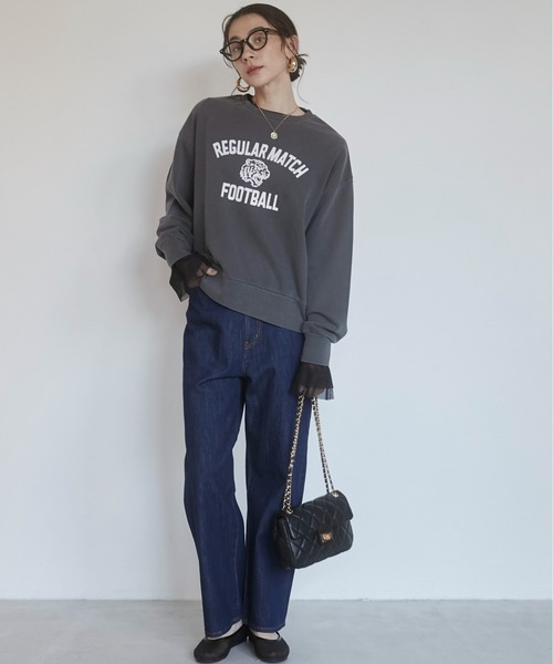 ANGIE（アンジー）の「ピグメント カレッジロゴ スウェット／トレーナー（スウェット・レディース・アイボリー/ブラック/サックスブルー/ライトピンク/ブラック系その他/ネイビー/ホワイト系その他・FREE）」の15枚目の写真