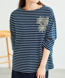 ボーダーモチーフ刺繍カットソー