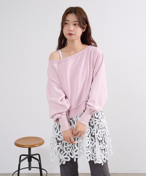 Kastane（カスタネ）の「クロップドオフショルスウェット（スウェット・レディース・ライトグレー/ピンク/アイボリー・FREE）」の16枚目の写真