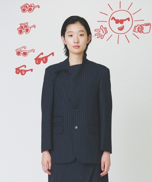 soduk(スドーク)の「【soduk】standing collar jacket(テーラードジャケット・レディース・グレー/ネイビー・ONE SIZE)」の2枚目の写真