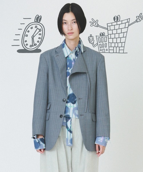 soduk(スドーク)の「【soduk】standing collar jacket(テーラードジャケット・レディース・グレー/ネイビー・ONE SIZE)」の1枚目の写真