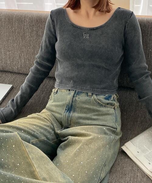 WEGO（ウィゴー）の「WEGO/【25年春夏新作】ヴィンテージウォッシュリブロンT（Tシャツ/カットソー・レディース・オフホワイト/スミクロ・FREE）」の2枚目の写真