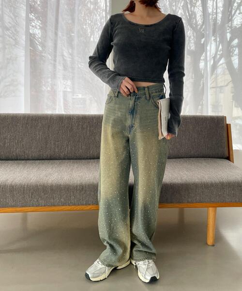 WEGO（ウィゴー）の「WEGO/【25年春夏新作】ヴィンテージウォッシュリブロンT（Tシャツ/カットソー・レディース・オフホワイト/スミクロ・FREE）」の4枚目の写真