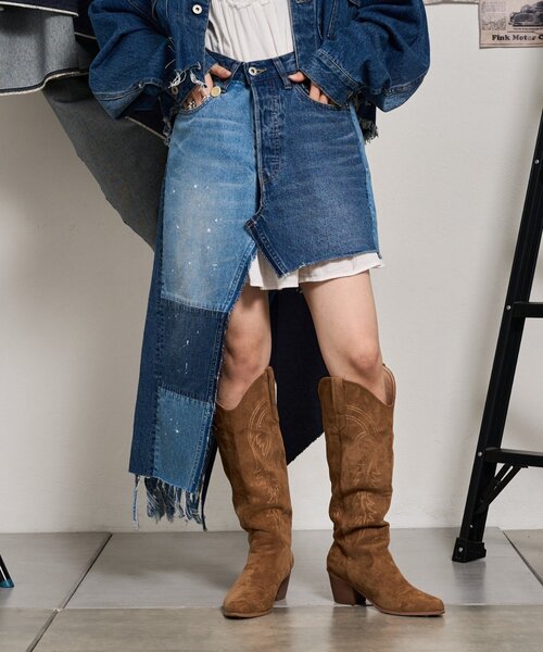 etsinta（エシンタ）の「【etsinta】デニムアシメオーバーラップスカート（スカート・レディース・インディゴブルー・LARGE/SMALL）」の4枚目の写真