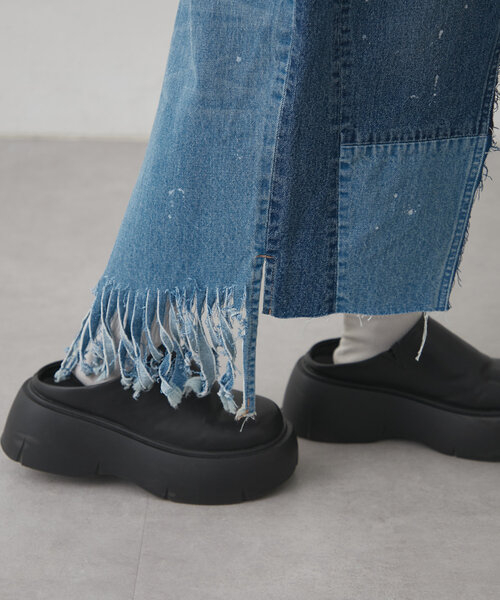 セール】【etsinta】デニムアシメオーバーラップスカート（スカート