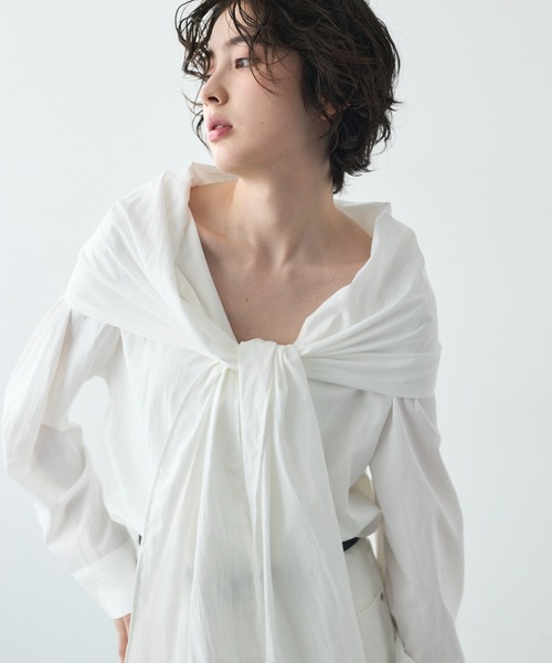 シワ加工セーラー風リボンシャツ（シャツ/ブラウス）｜Trish