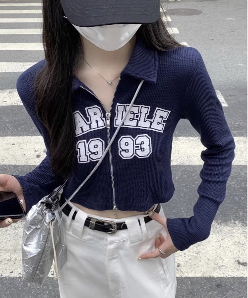 WEGO（ウィゴー）の「WEGO/タイトロゴ襟前開きトップス（Tシャツ/カットソー・レディース・グレー/ピンク/ネイビー・FREE）」の10枚目の写真