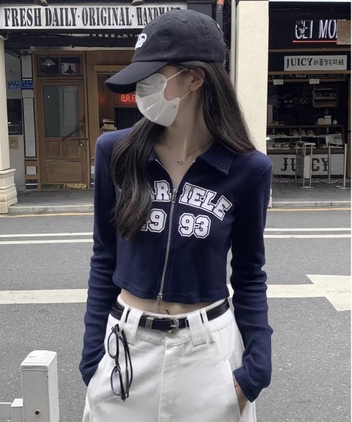 WEGO（ウィゴー）の「WEGO/タイトロゴ襟前開きトップス（Tシャツ/カットソー・レディース・グレー/ピンク/ネイビー・FREE）」の12枚目の写真