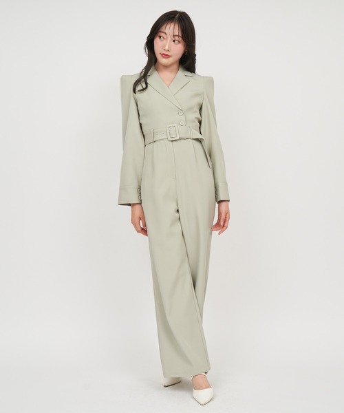 丈が選べる】ベルト付ケープ風オールインワン（つなぎ/オールインワン