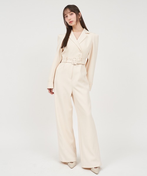 丈が選べる】ベルト付ケープ風オールインワン（つなぎ